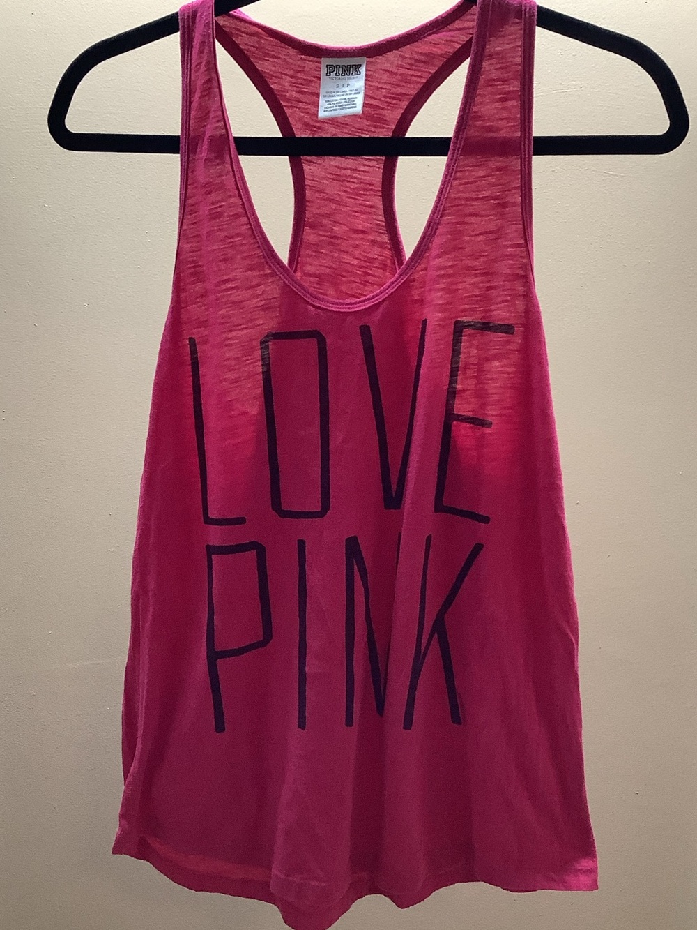PINK Victoria's Secret Size Small Hot Pink 'LOVE PINK' 2012 Racerback Tank, Used